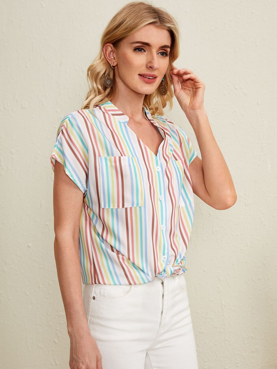 Striped Notch Neck Blouse
