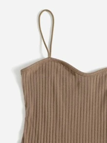 SHEIN Essnce 羅紋針織吊帶連體衣 - 摩卡棕 - 查看 3