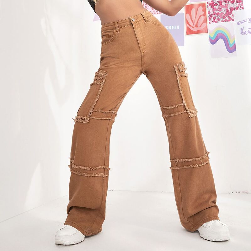 

High Waist Wide Leg Cargo Jeans, Khaki