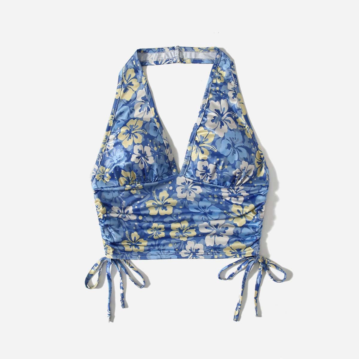 

Allover Floral Print Drawstring Halter Top, Multicolor