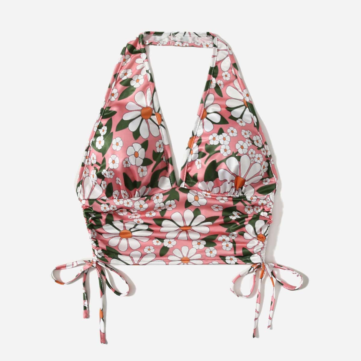 

Floral Print Drawstring Halter Top, Multicolor