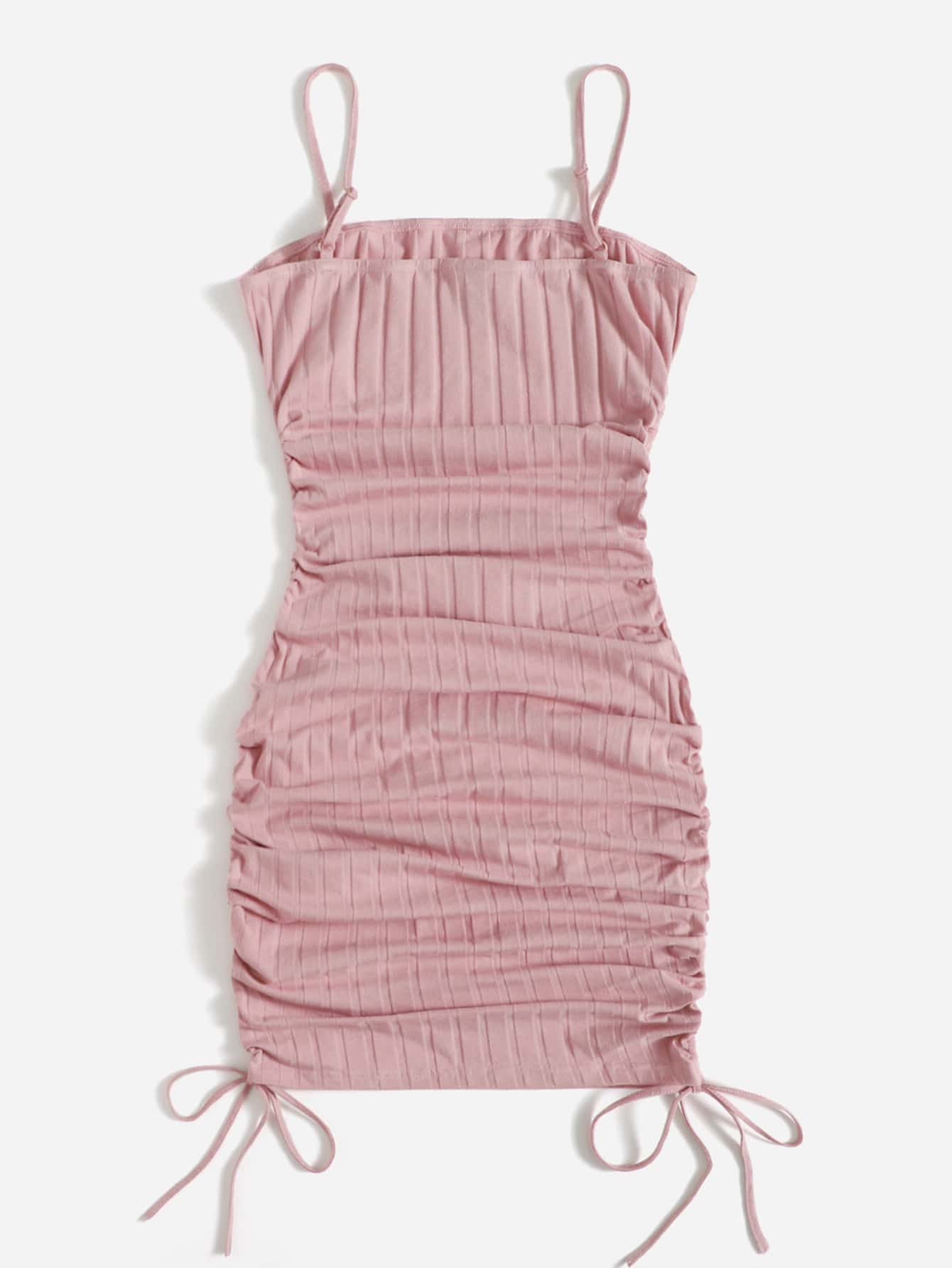 Our Ruched Drawstring Rib-knit Bodycon Dress is such a vibe - ROMWE