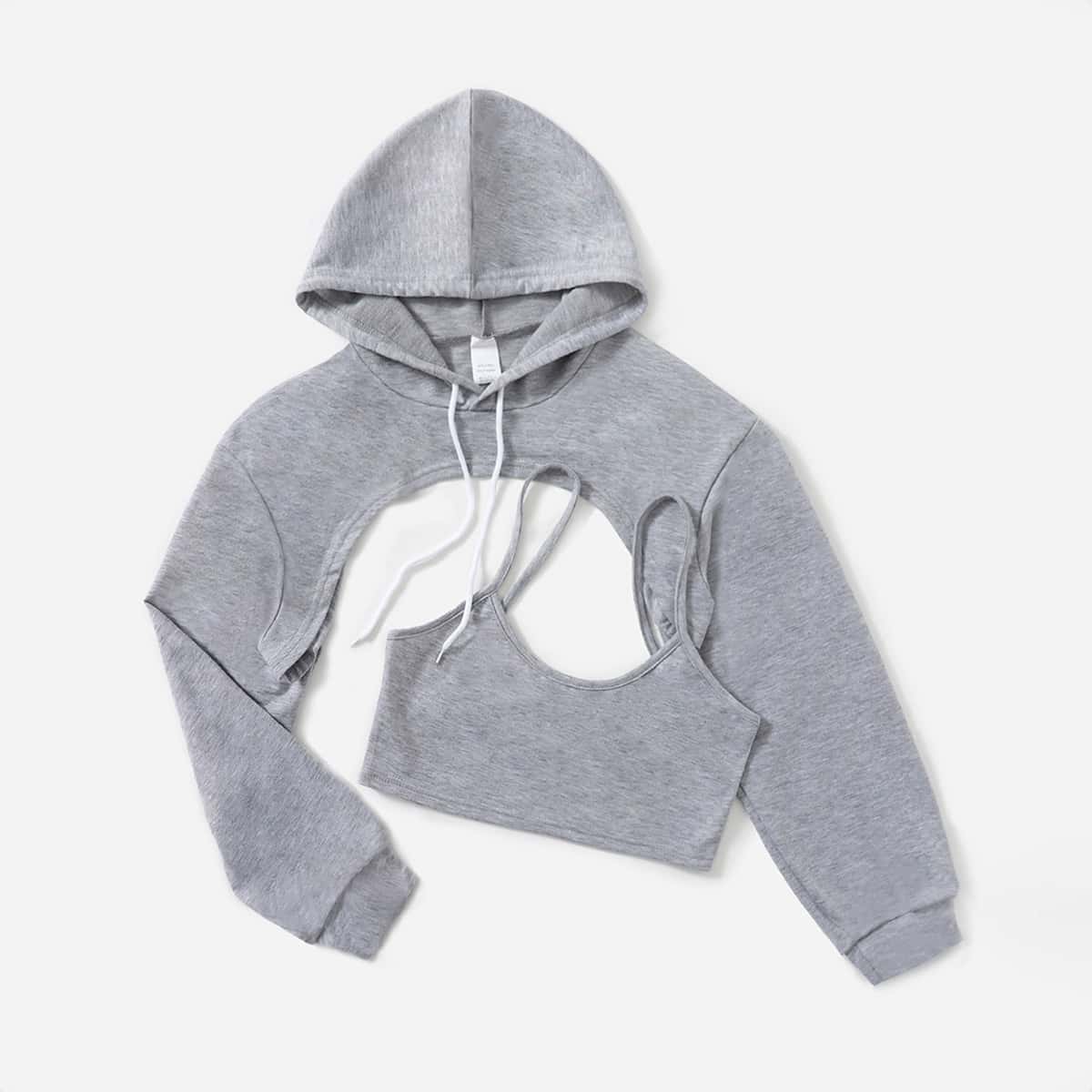 

Solid Super Crop Hoodie & Crop Cami, Light grey