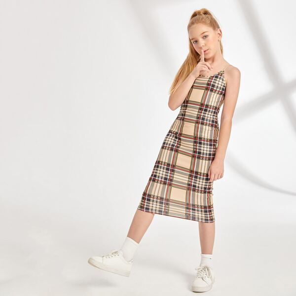 

Girls Tartan Print Bodycon Dress, Multicolor