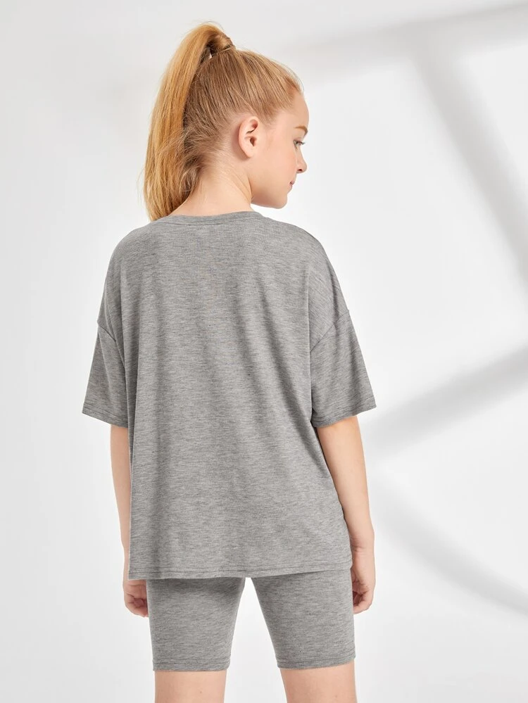 Tween Girl Slogan Graphic Tee & Biker Shorts Set