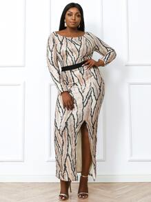 seomiscky Vestido con lentejuela de muslo con abertura - Multicolor - Ver 1