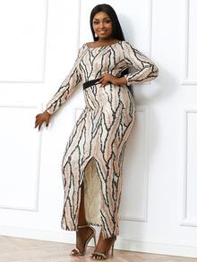 seomiscky Vestido con lentejuela de muslo con abertura - Multicolor - Ver 3