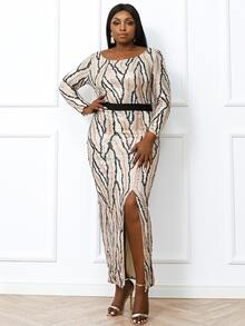 seomiscky Vestido con lentejuela de muslo con abertura - Multicolor - Ver 4