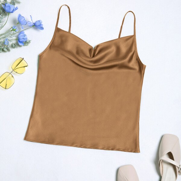 

Solid Satin Cami Top, Camel