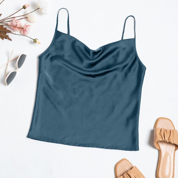 

Solid Satin Cami Top, Navy blue