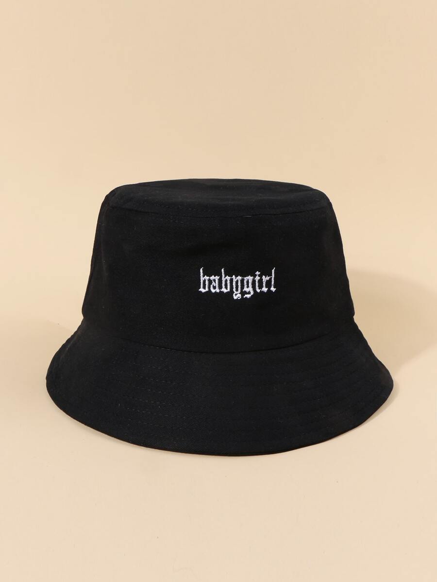 Mũ chống nắng thêu chữ cho bé gái Unisex Y2k, Mũ xô sành điệu cho chuyến đi chơi thông thường - màu đen - Xem 1