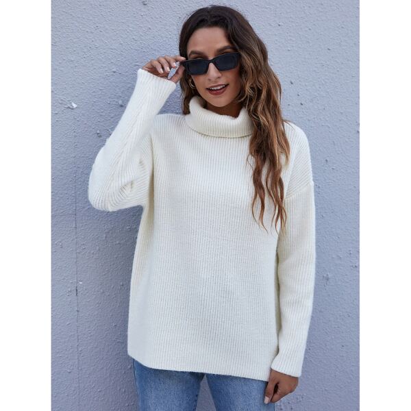 

Turtleneck Drop Shoulder Sweater, Beige