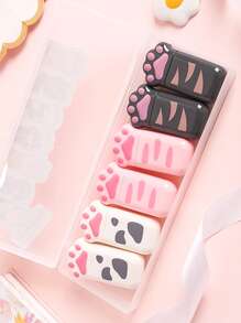 6入組貓爪便攜式修正帶禮品文具學生獎品學校辦公用品 - 彩色 - 查看 1