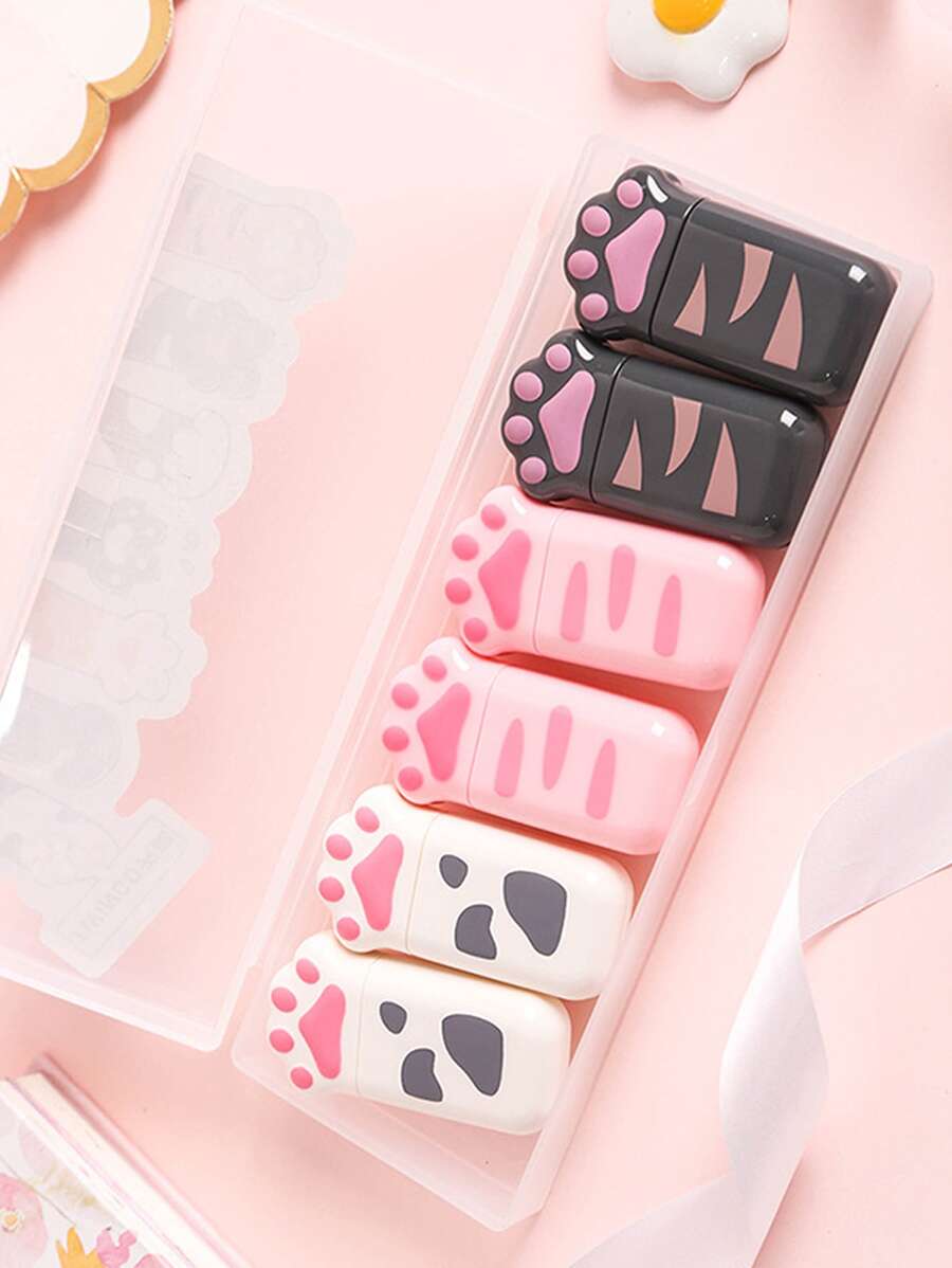 6入組貓爪便攜式修正帶禮品文具學生獎品學校辦公用品 - 彩色 - 查看 1