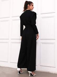 Mulvari Shoulder Pads Belted Wide Leg Jumpsuit - Black - View 2