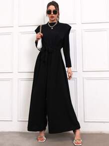 Mulvari Shoulder Pads Belted Wide Leg Jumpsuit - Black - View 6