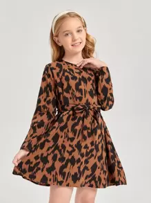 SHEIN 少女全印花腰帶洋裝 - 彩色 - 查看 1