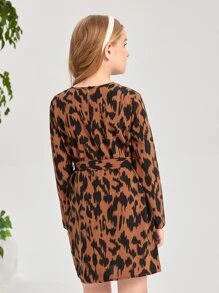 SHEIN 少女全印花腰帶洋裝 - 彩色 - 查看 2