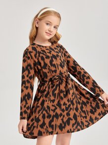 SHEIN 少女全印花腰帶洋裝 - 彩色 - 查看 3