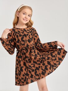 SHEIN 少女全印花腰帶洋裝 - 彩色 - 查看 5