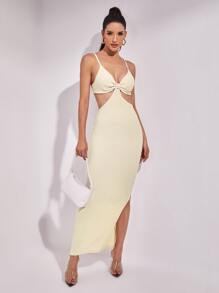 SHEIN BAE Vestido bajo con abertura unicolor con abertura - Beis - Ver 1