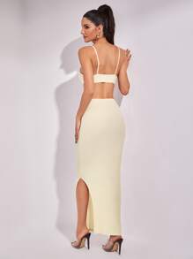 SHEIN BAE Vestido bajo con abertura unicolor con abertura - Beis - Ver 2