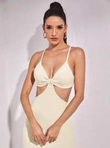 SHEIN BAE Vestido bajo con abertura unicolor con abertura - Beis - Ver 4