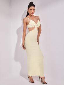 SHEIN BAE Vestido bajo con abertura unicolor con abertura - Beis - Ver 5