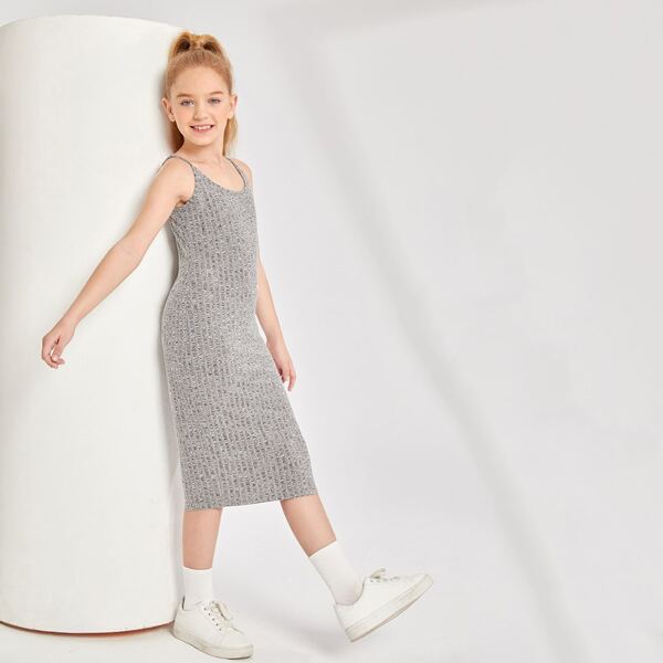 

Girls Marled Print Cami Dress, Light grey
