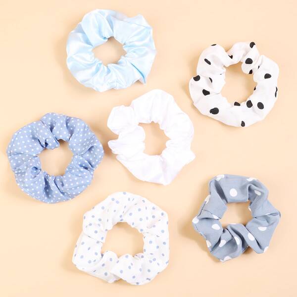

6pcs Toddler Girls Polka Dot Scrunchie, Multicolor
