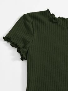 SHEIN EZwear Plus Solid Lettuce Trim Rib-knit Bodycon Dress - Dark Green - View 5