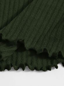 SHEIN EZwear Plus Solid Lettuce Trim Rib-knit Bodycon Dress - Dark Green - View 4