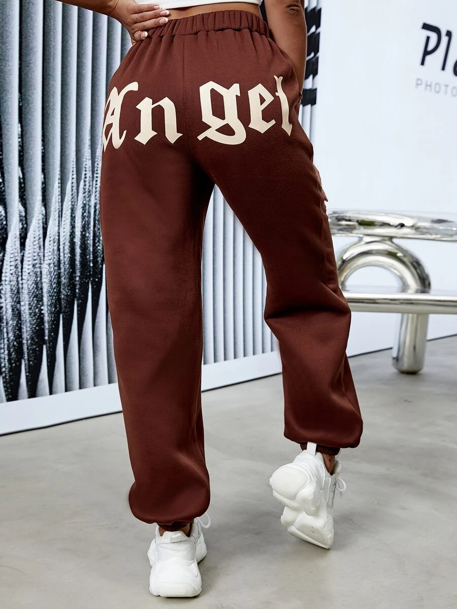 Letter Graphic Joggers - Brown - View 1