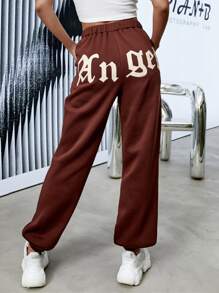Letter Graphic Joggers - Brown - View 5