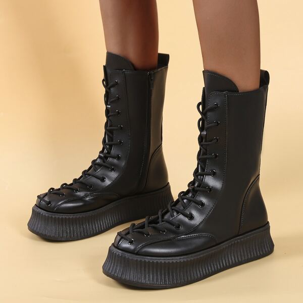 

Minimalist Lace Up Front Combat Boots, Black