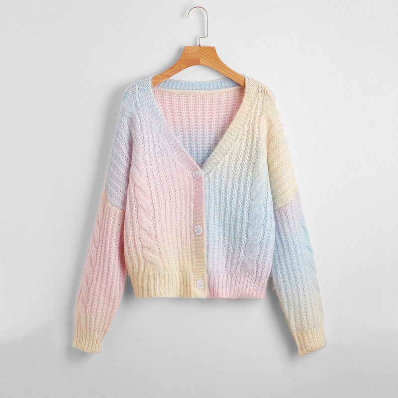 

Ombre Button Front Cable Knit Cardigan, Multicolor