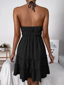 SHEIN VCAY Vestido con cordón delantero de espalda abierta con nudo bajo con fruncido - Negro - Ver 2