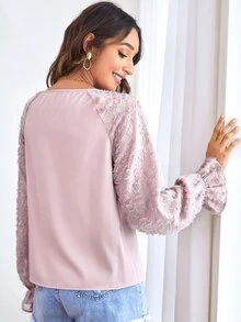 Fuzzy Flounce Sleeve Top - Dusty Pink - View 2