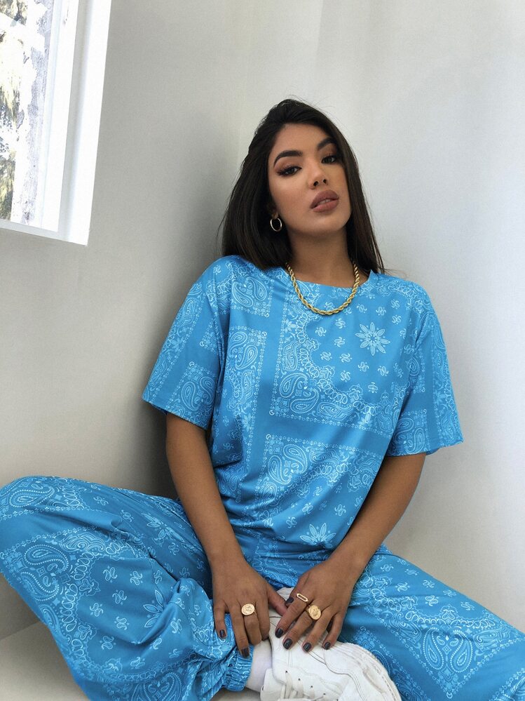 T-shirt à imprimé - Bleu azur - Voir 1