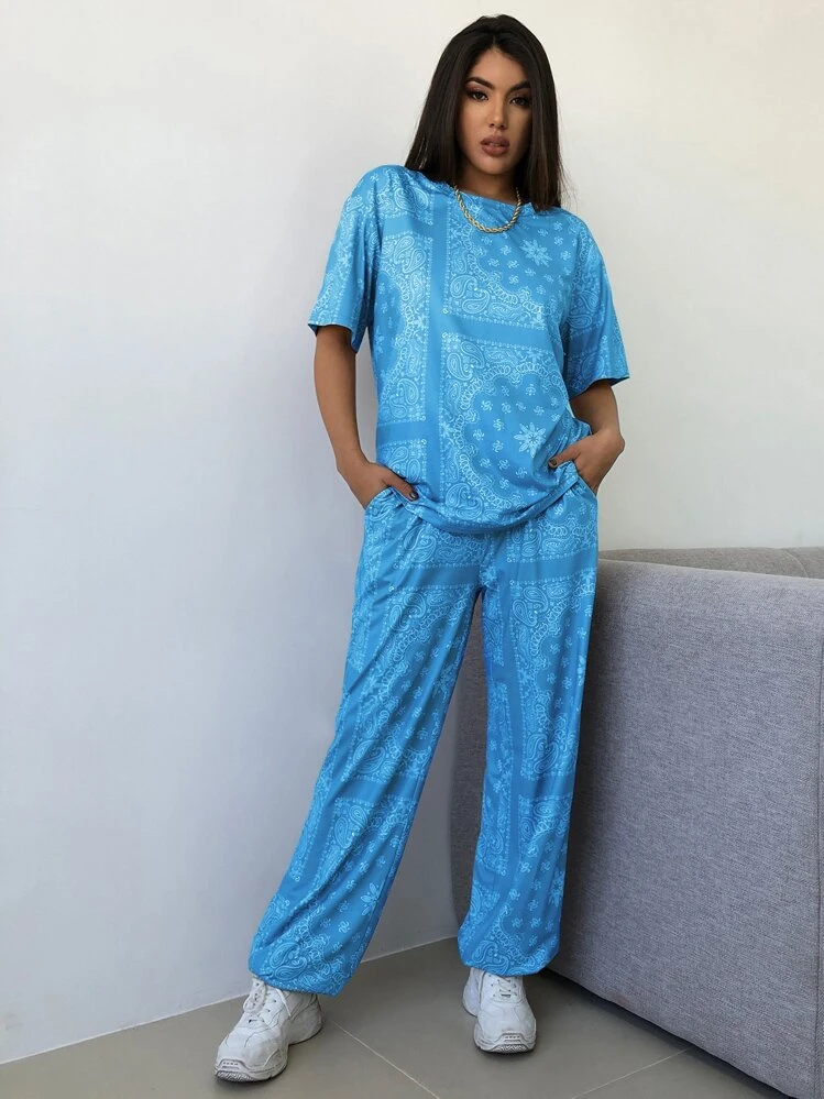 T-shirt à imprimé - Bleu azur - Voir 4