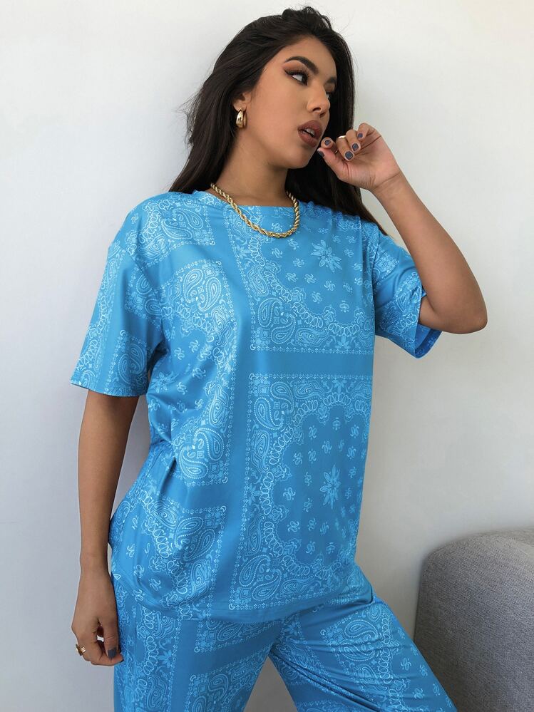 T-shirt à imprimé - Bleu azur - Voir 5