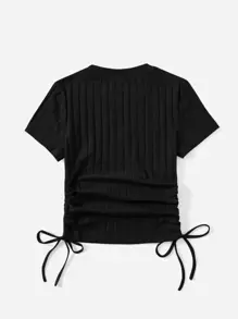 SHEIN EZwear Top côtelé avec cordon - Noir - Voir 2