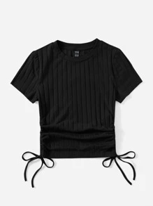 SHEIN EZwear Top côtelé avec cordon - Noir - Voir 3