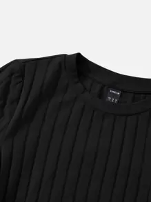 SHEIN EZwear Top côtelé avec cordon - Noir - Voir 4