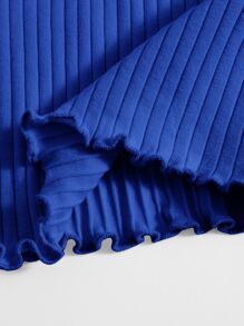 SHEIN EZwear Lettuce Trim Rib-knit Bodycon Dress - Royal Blue - View 4