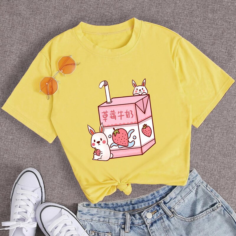 

Rabbit & Milk Print Tee, Yellow