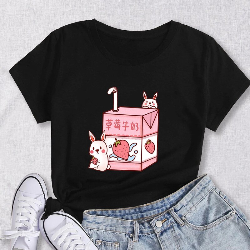 

Milk & Strawberry Print Tee, Black