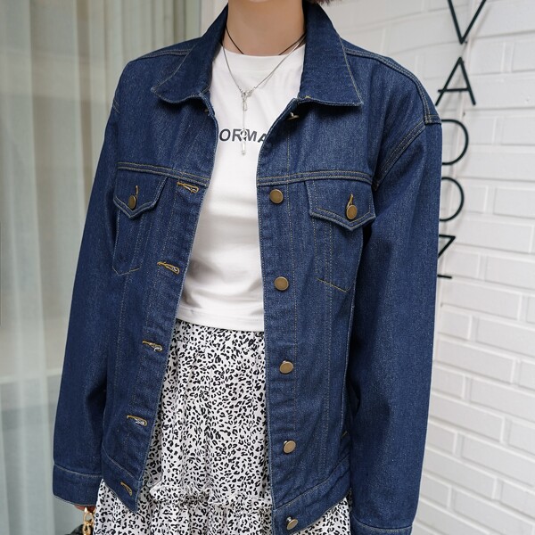 

Solid Flap Pocket Denim Coat, Dark wash