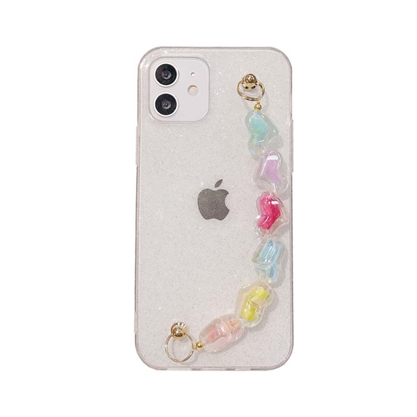 

Heart Beaded Hand Strap Phone Case, Clear