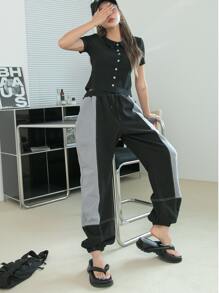 DAZY Áo sơ mi crop top có nút cài chắc chắn - màu đen - Xem 7